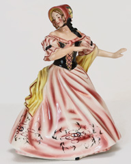 Keramos Taenzerin tanzende Dame Trachtenkleid Keramik Wiener Kunstkeramik