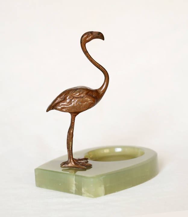 Bronze Jugendstil Flamingo Marmor Schreibtischablage