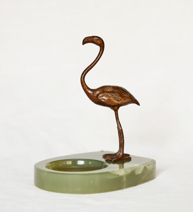 Bronze Jugendstil Flamingo Marmor Schreibtischablage