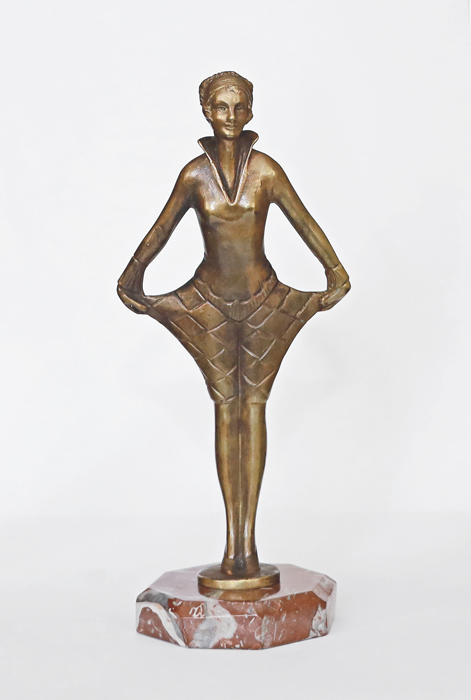 Lorenzl Art Deco Bronze Dame Harlekinkostuem