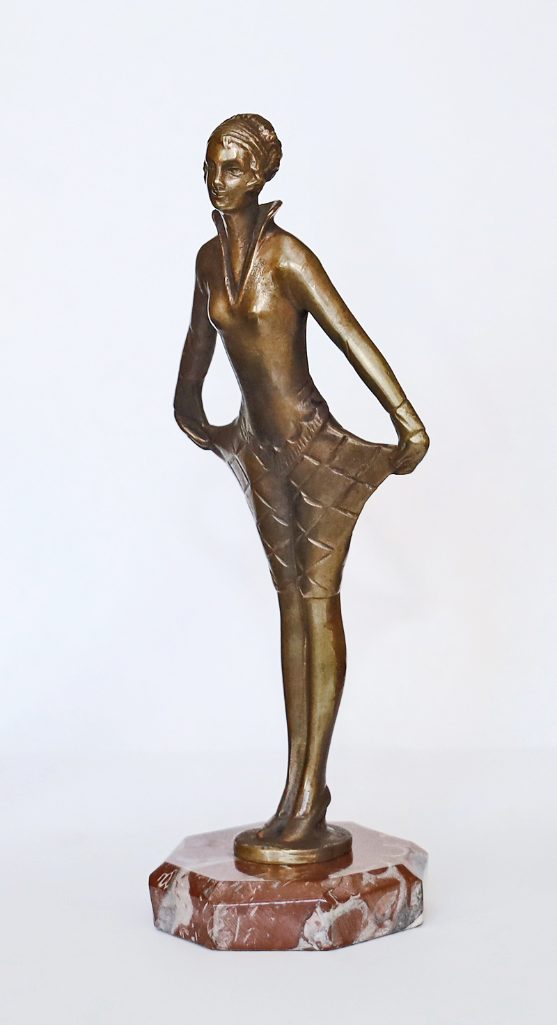 Lorenzl Art Deco Bronze Dame Harlekinkostuem