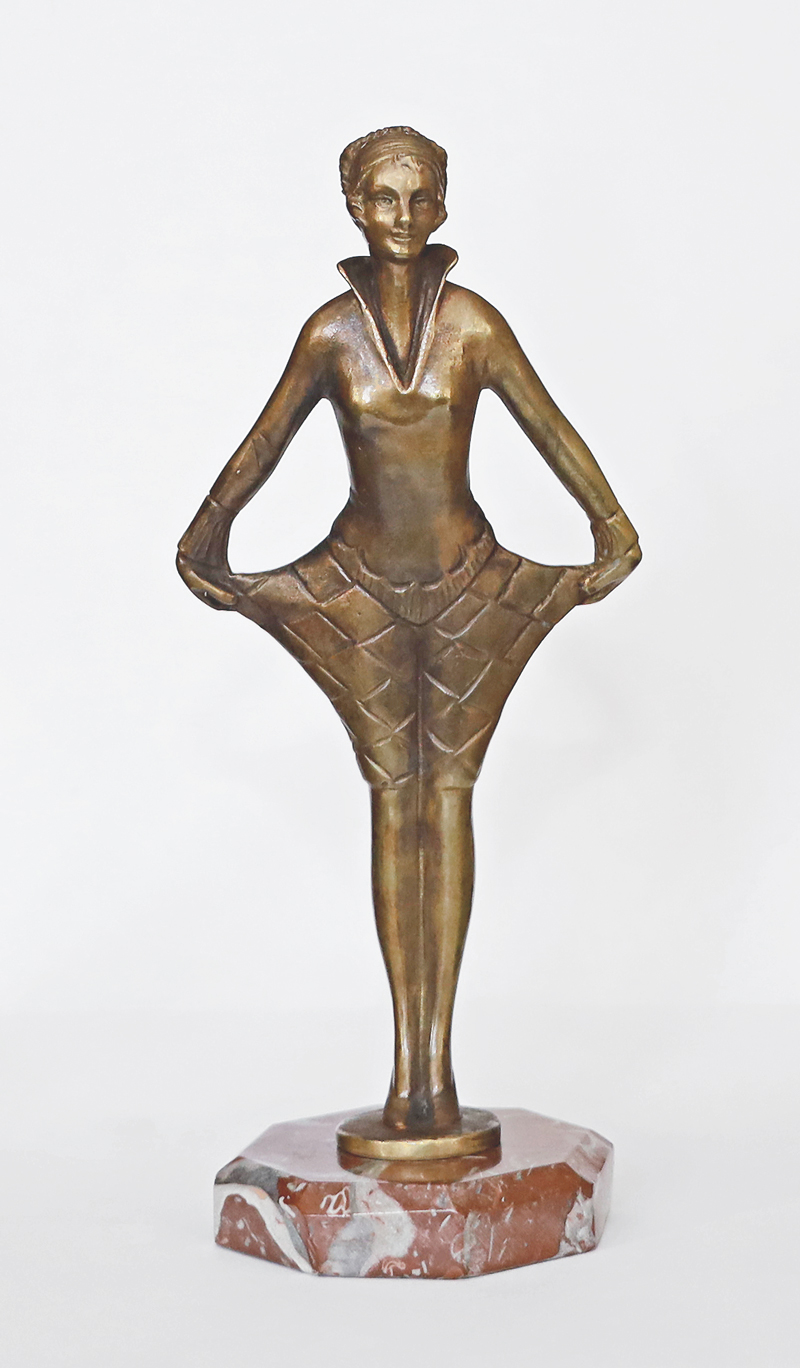 Lorenzl Art Deco Bronze Dame Harlekinkostuem