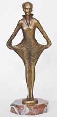 Lorenzl Art Deco Bronze Dame Harlekinkostuem