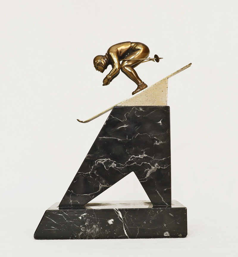 Skispringer Bronze Figur Sportler