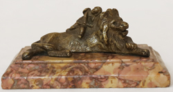 Jugendstil Bronze Loewe Engel Tierbronze
