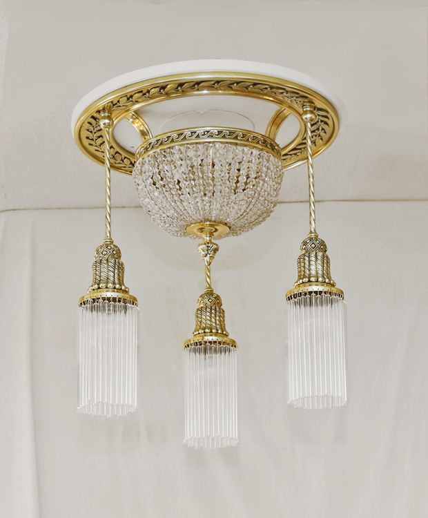 Jugendstil Deckenlampe Glasstaebe Messing
