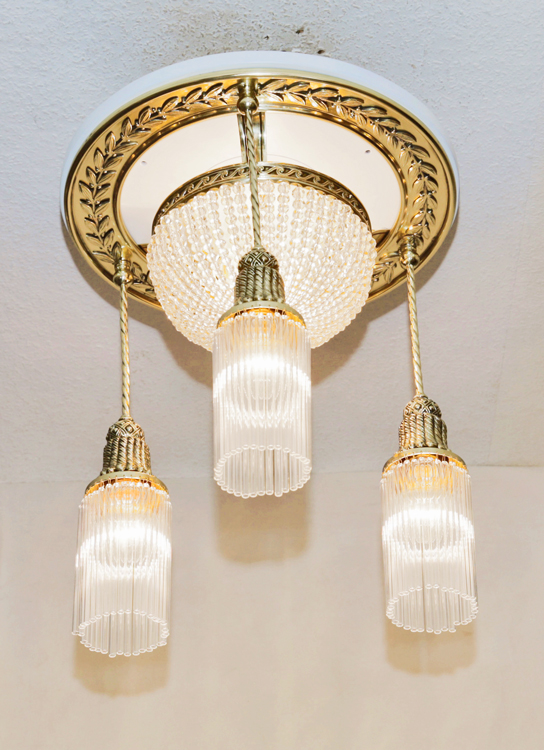 Jugendstil Deckenlampe Glasstaebe Messing