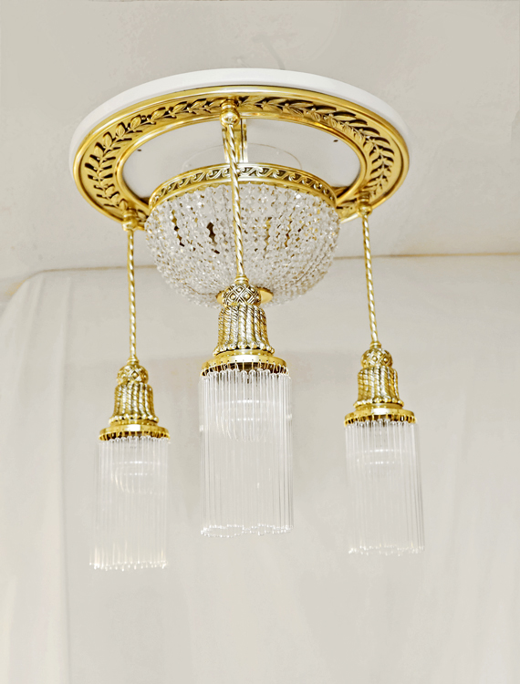 Jugendstil Deckenlampe Glasstaebe Messing