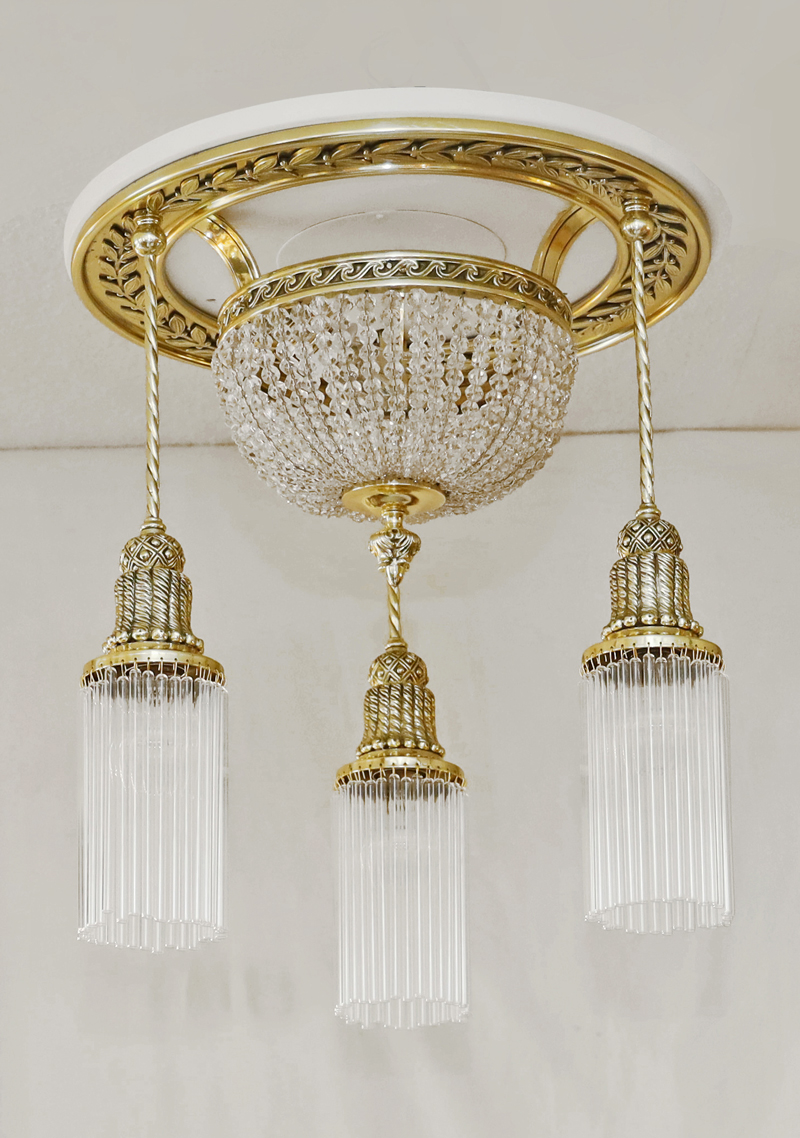 Jugendstil Deckenlampe Glasstaebe Messing