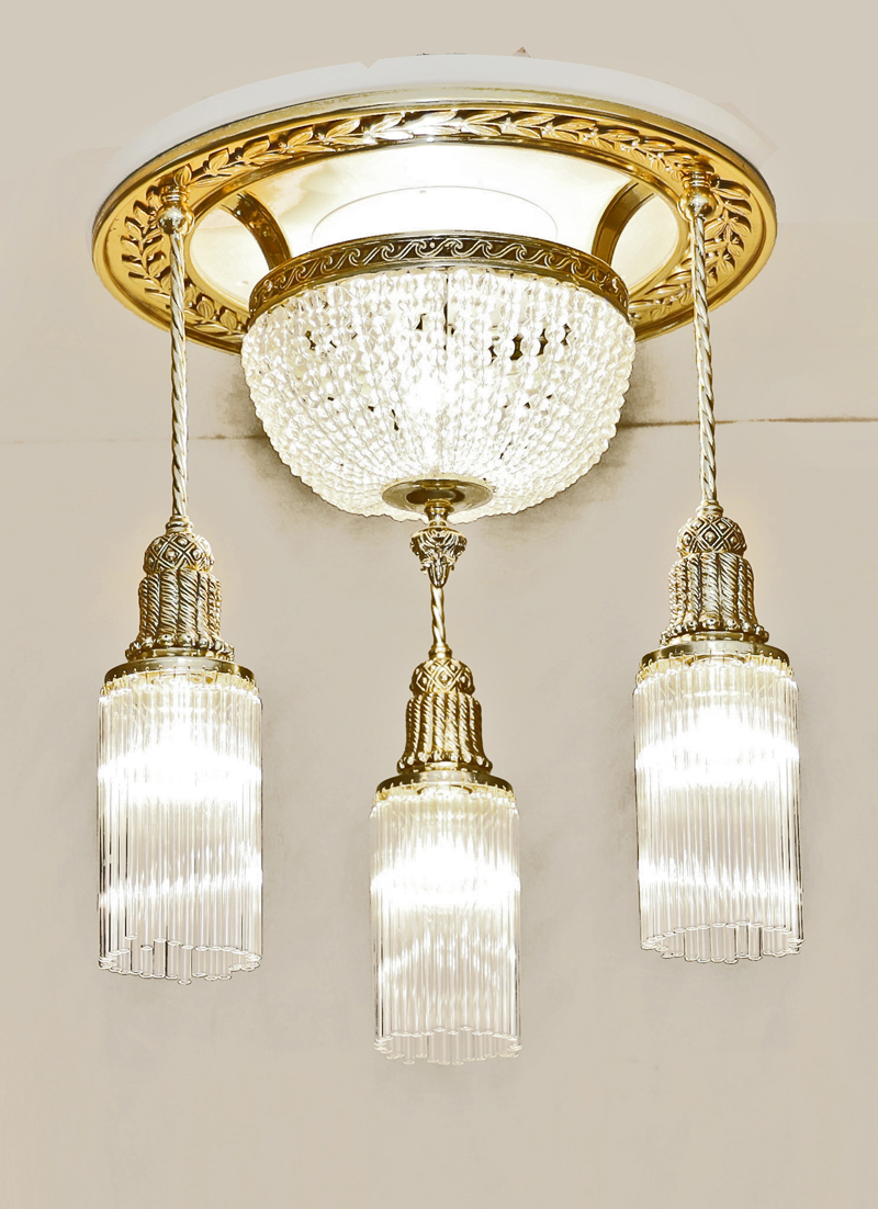 Jugendstil Deckenlampe Glasstaebe Messing