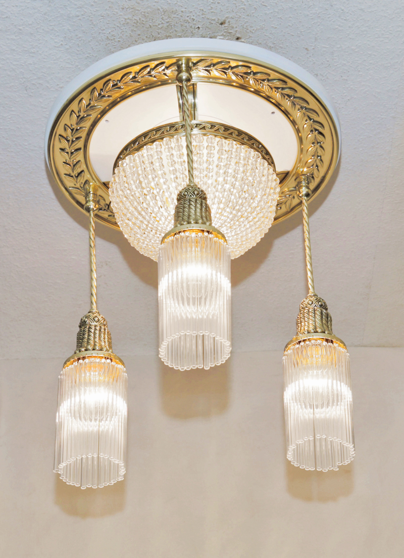 Jugendstil Deckenlampe Glasstaebe Messing