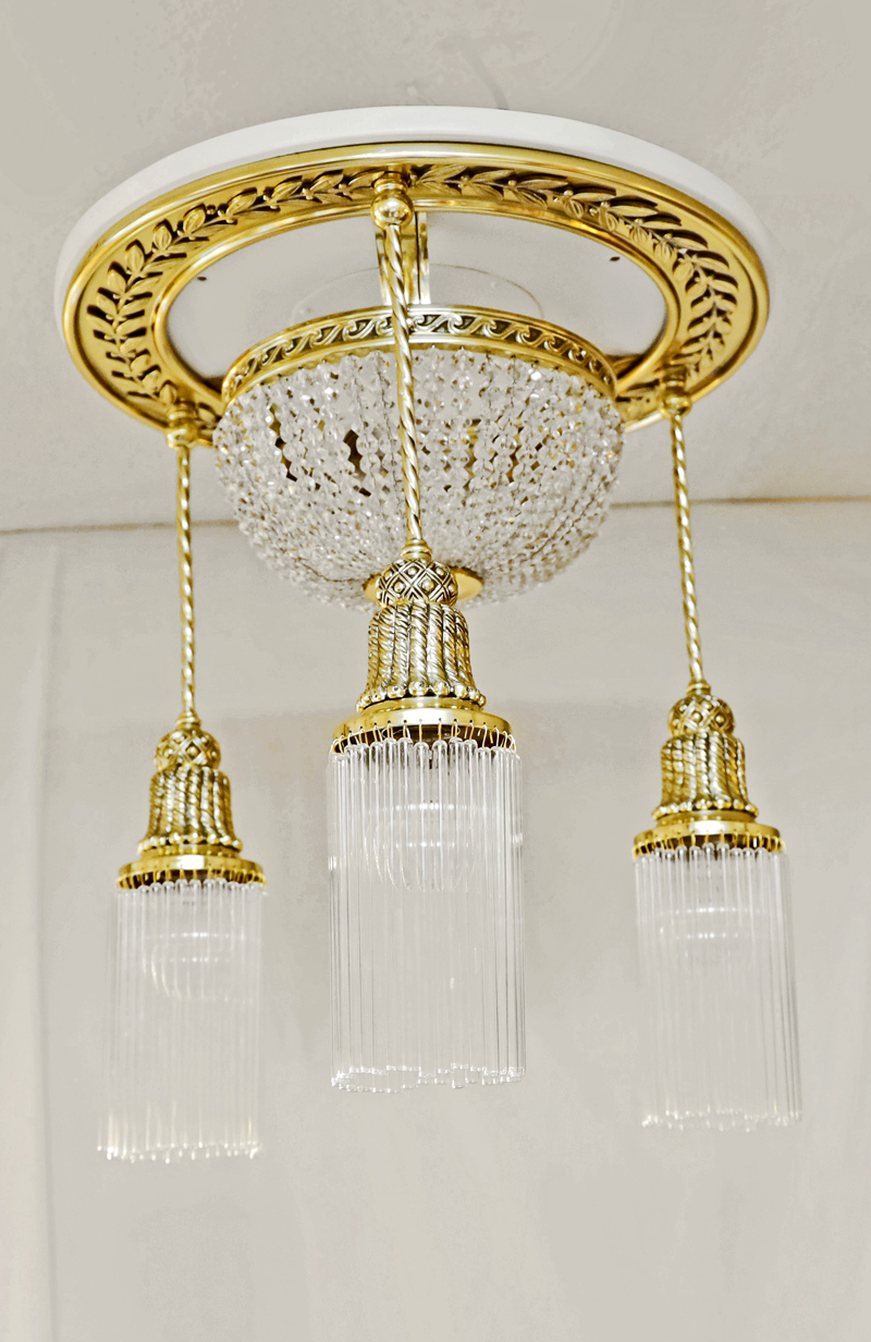 Jugendstil Deckenlampe Glasstaebe Messing