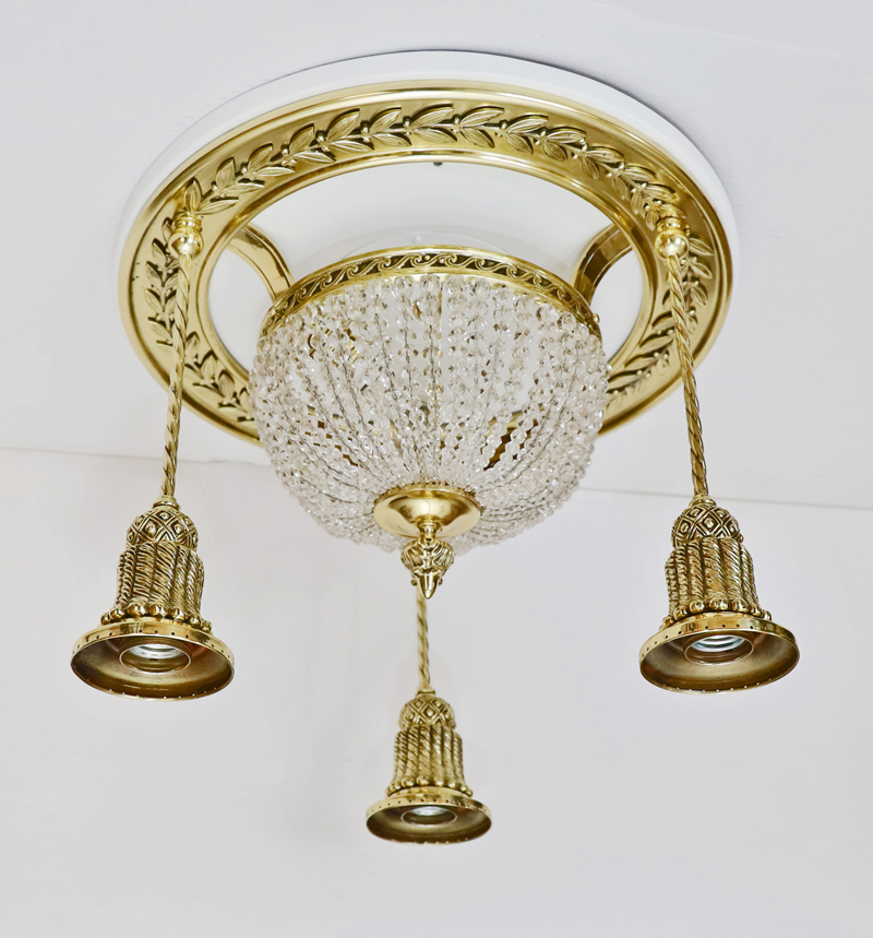 Jugendstil Deckenlampe Glasstaebe Messing