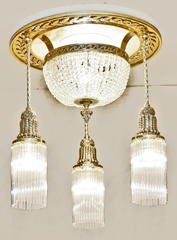 Jugendstil Deckenlampe Glasstaebe Messing