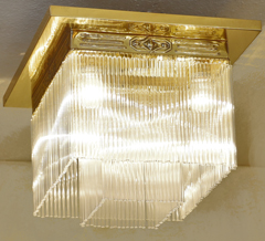 Jugendstil Art Deco Deckenlampe Messing Glasstaebe