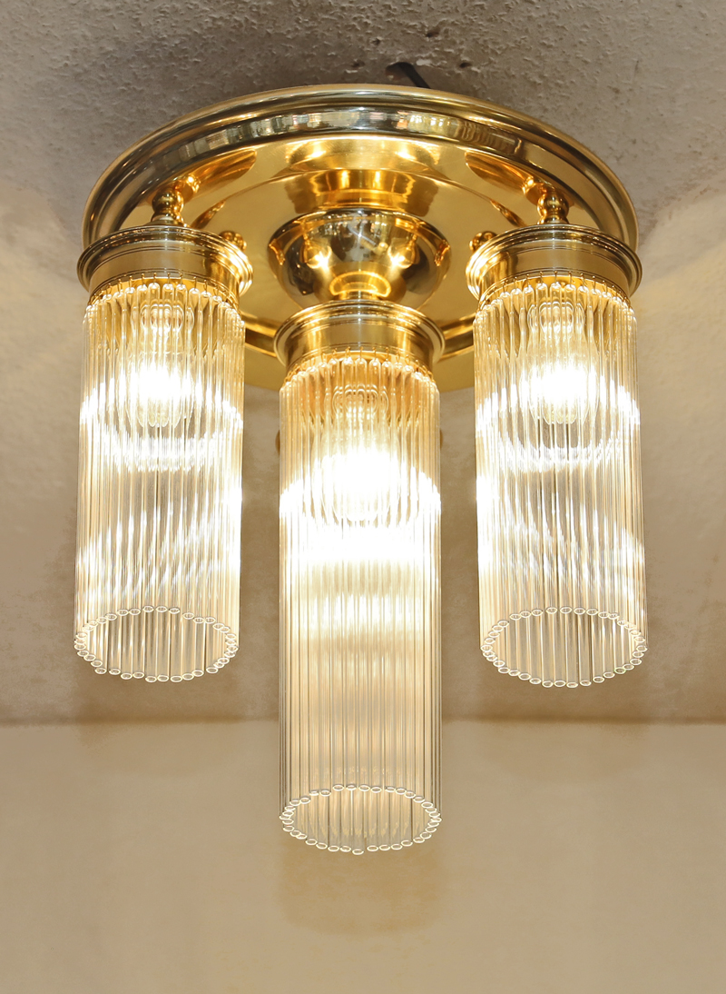 Art Deco Deckenlampe Messing Glasstaebe