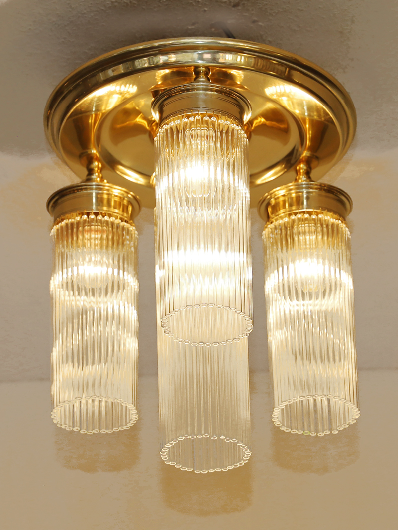 Art Deco Deckenlampe Messing Glasstaebe