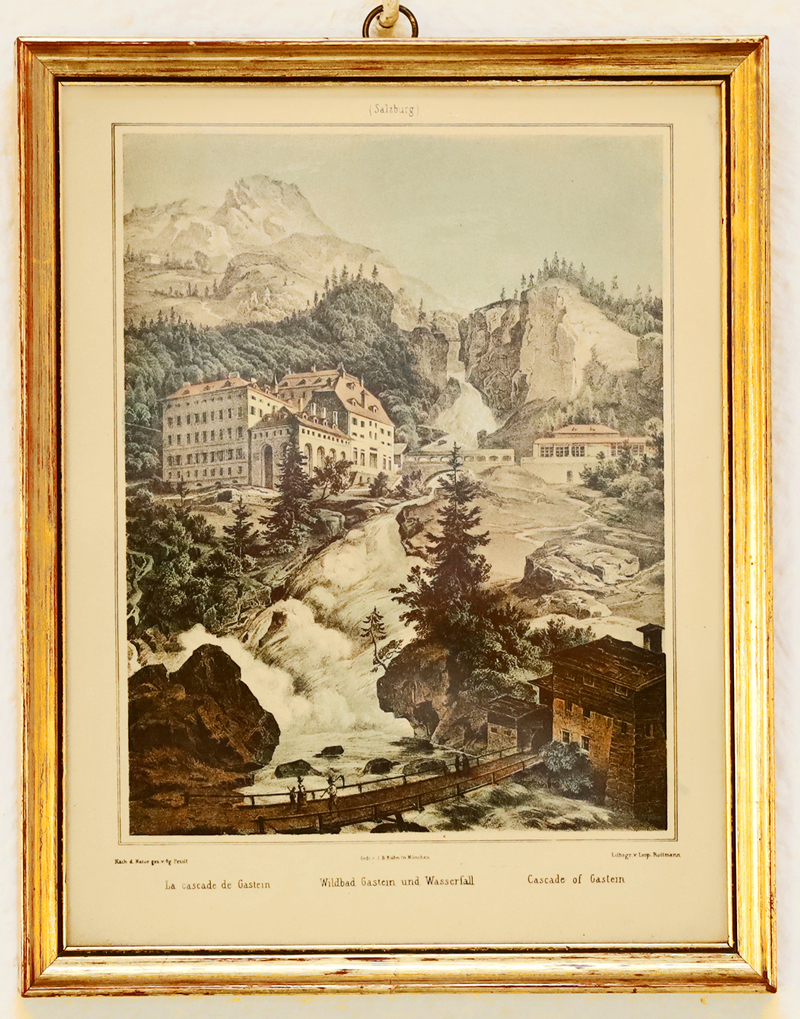 Lithographie Wildbad Gastein Salzburg Wasserfall