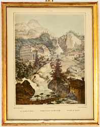 Lithographie Wildbad Gastein Salzburg Wasserfall