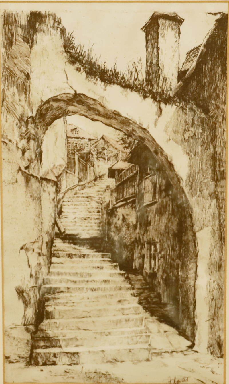 Radierung Stein an der Donau 