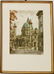 Farbradierung Wiener Karlskirche Leopold Hofmann