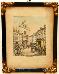 Farbradierung Franziskanerplatz Franziskanerkirche Biedermeier