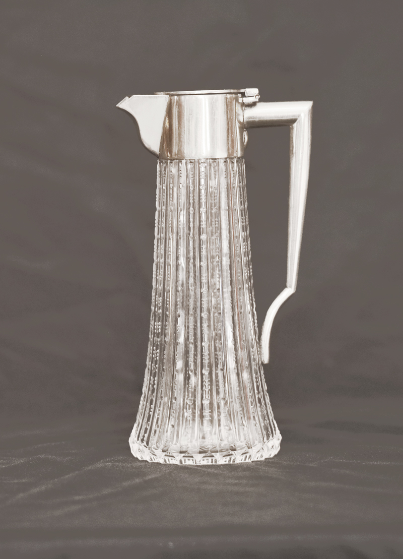 Jugendstil Likoer Glaset Karaffe Glasgarnitur versilbert