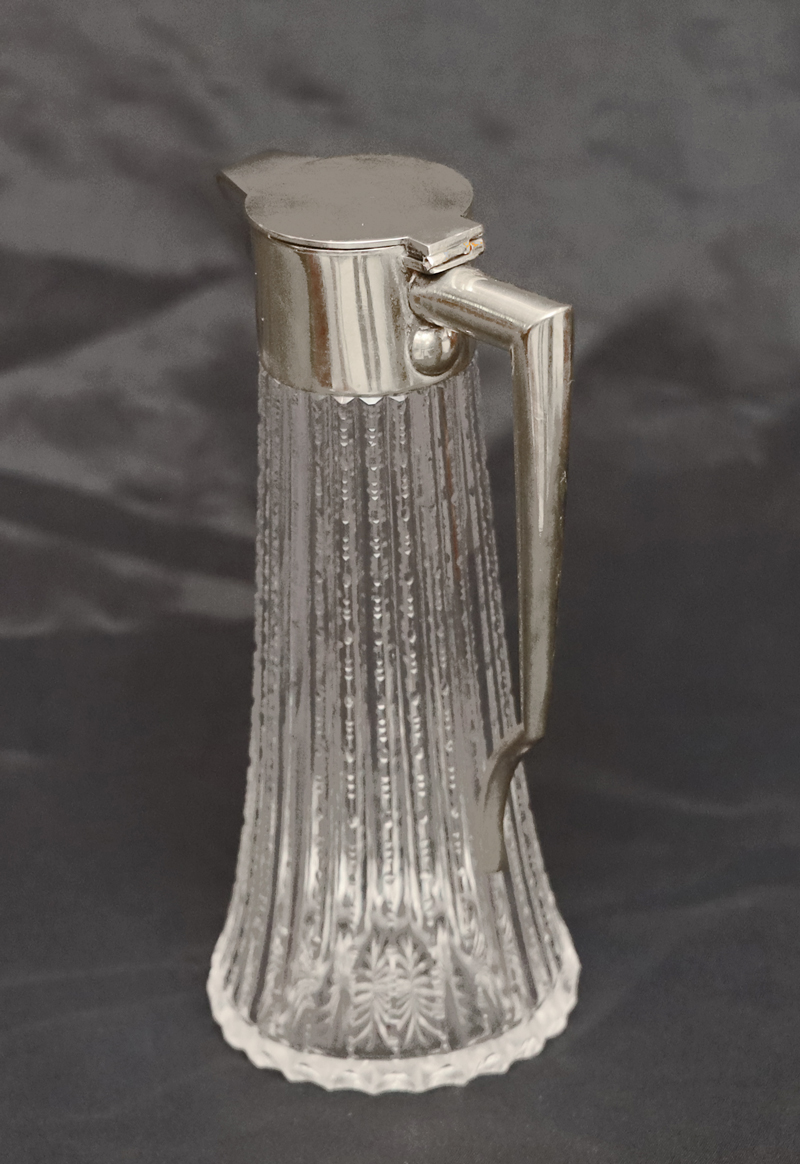 Jugendstil Likoer Glaset Karaffe Glasgarnitur versilbert