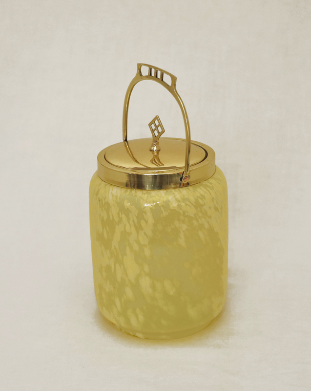 Jugendstil Glasdose Konfektdose Deckeldose Messing