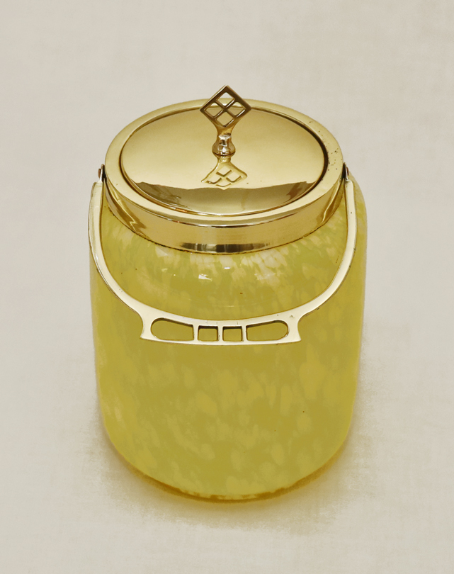 Jugendstil Glasdose Konfektdose Deckeldose Messing