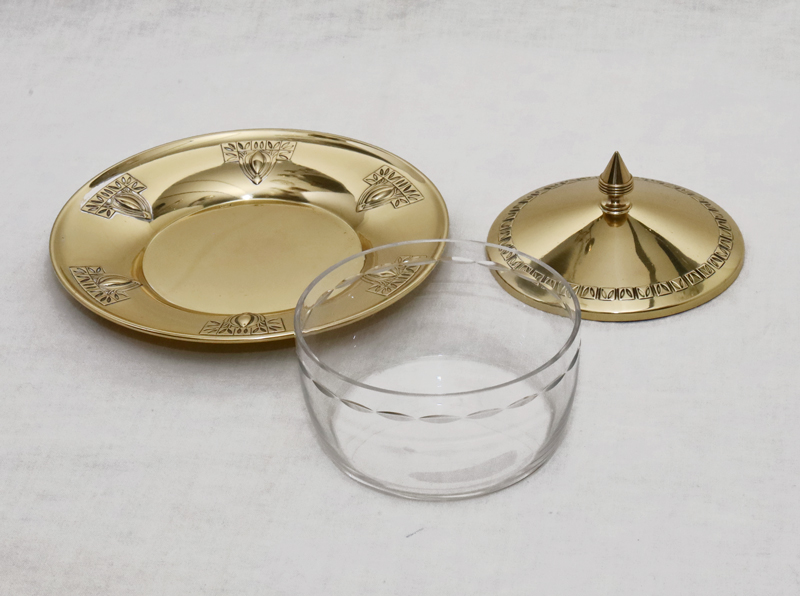 Jugendstil Kristallglasdose Messing