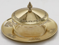 Jugendstil Kristallglasdose Messing