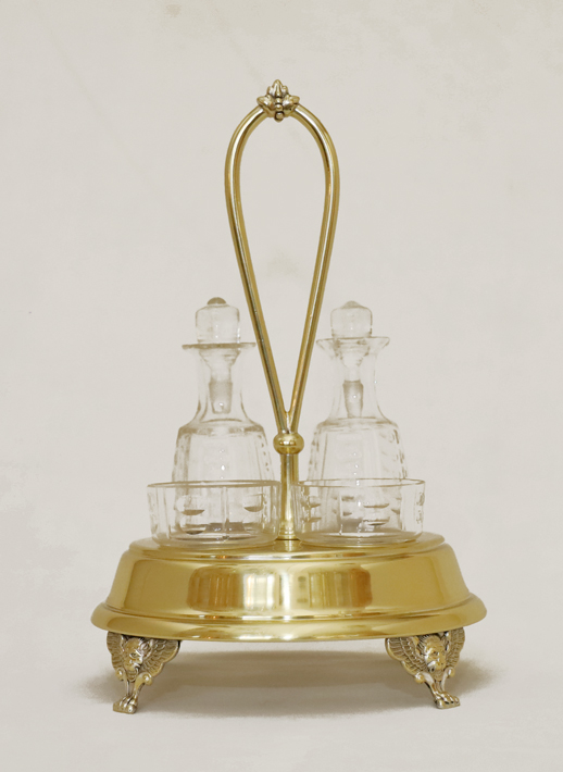 Jugendstil Menage Messing Glas