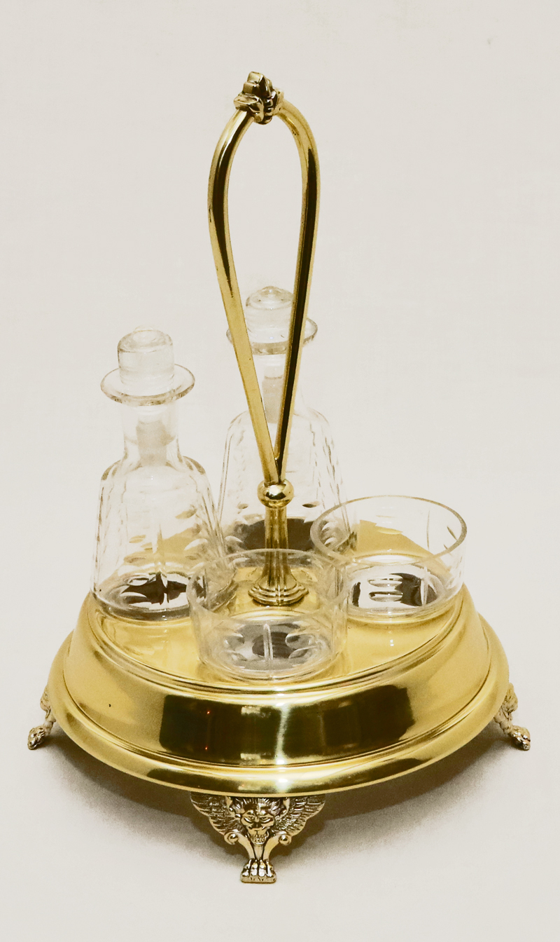 Jugendstil Menage Messing Glas