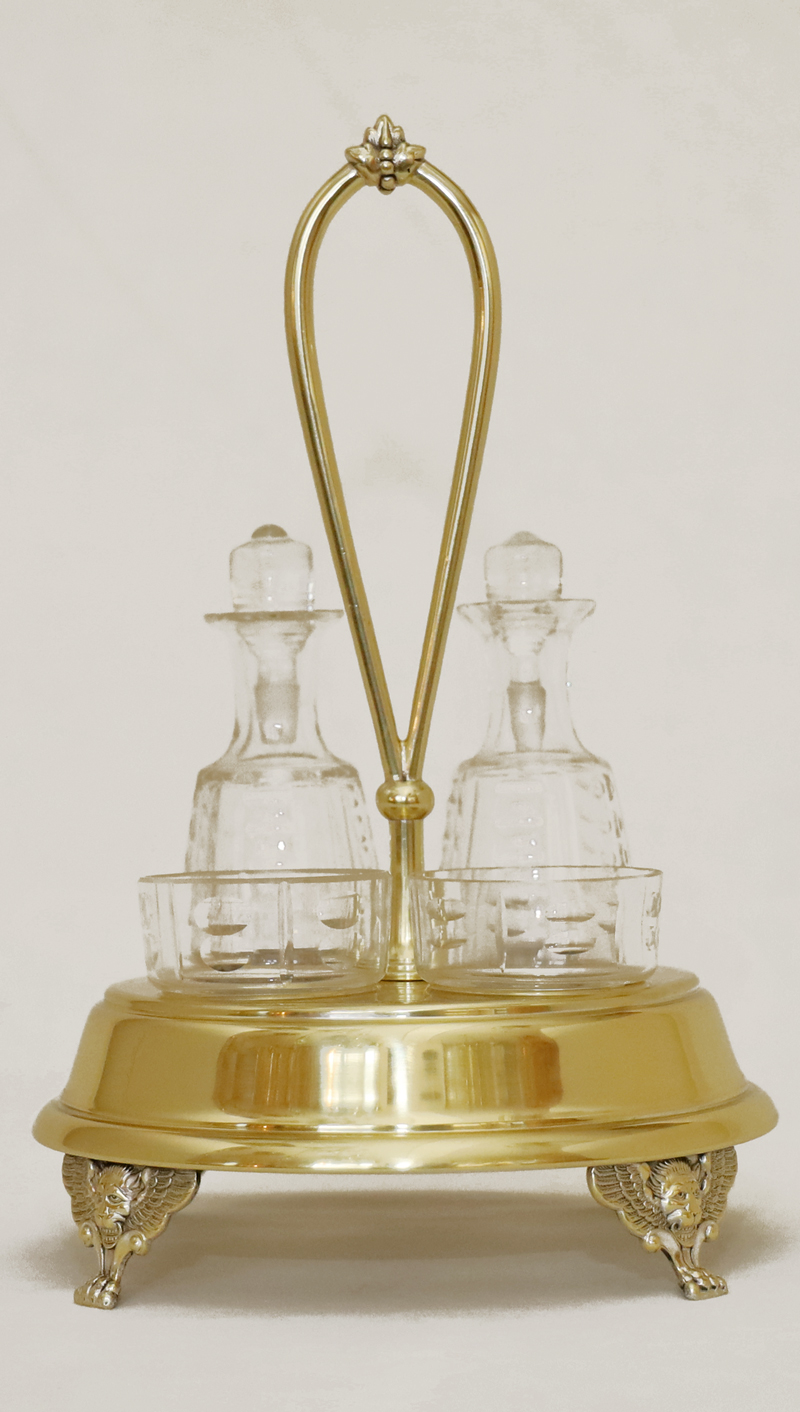 Jugendstil Menage Messing Glas