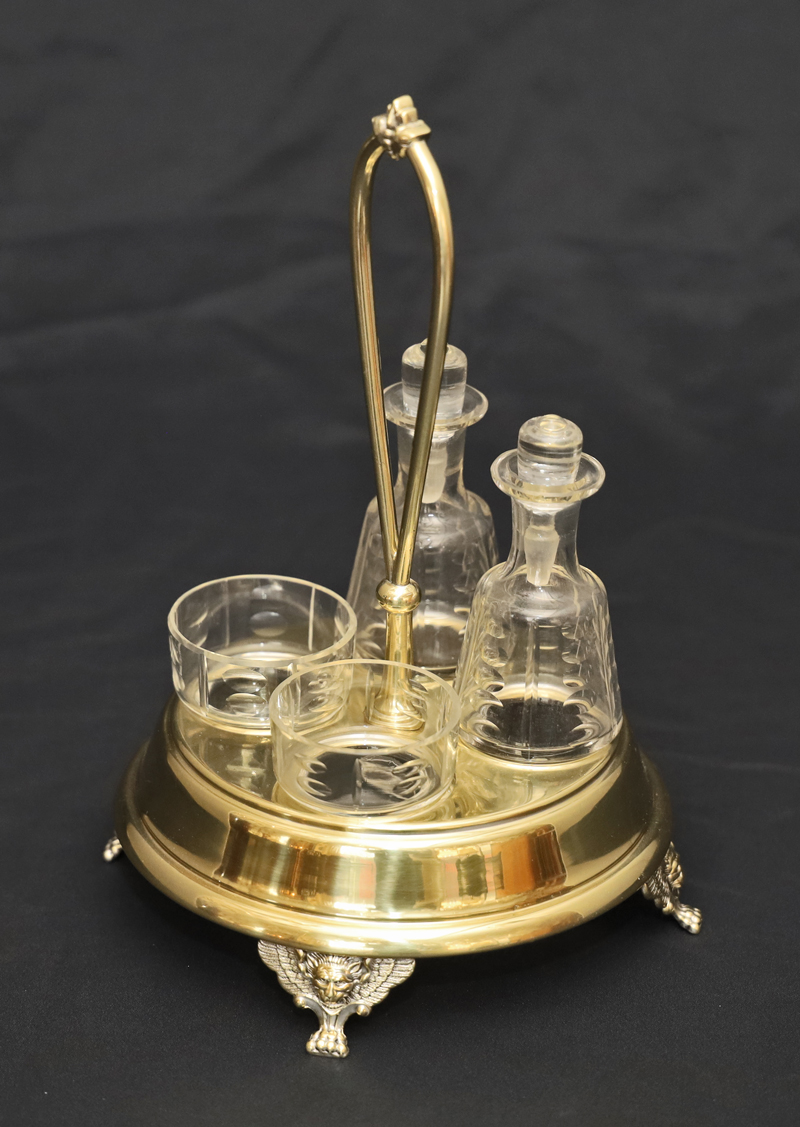 Jugendstil Menage Messing Glas