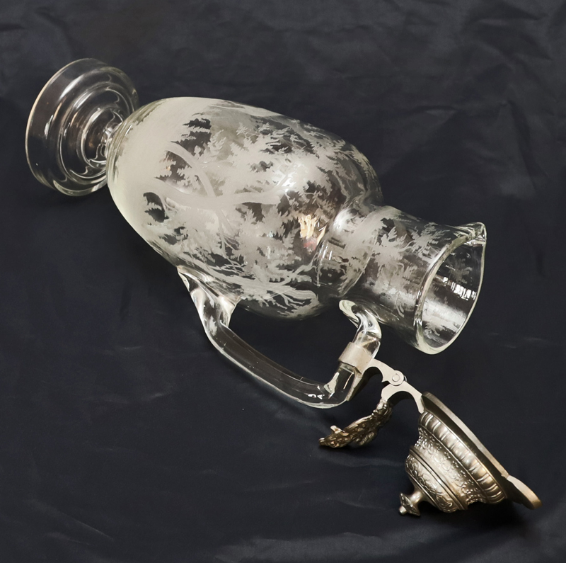 Antiker Glaskrug Krisatallglas Henkelkrug Zinndekel Historismus