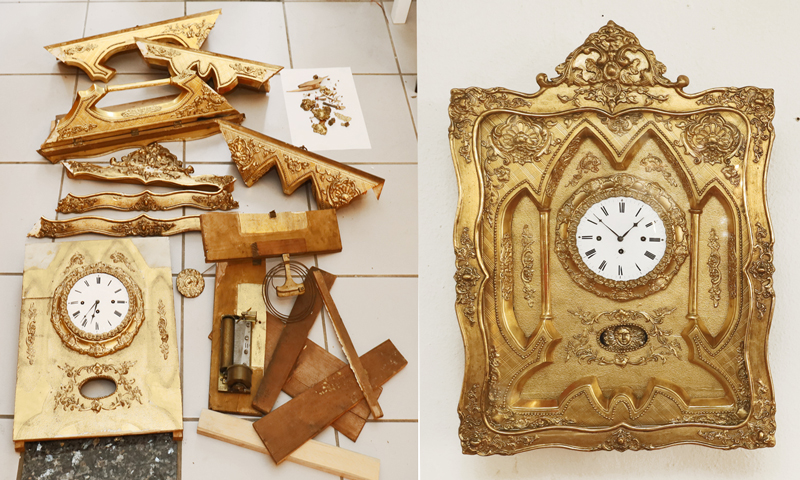 Restauration antike Rahmenuhr renovierung Biedermeier Wanduhr