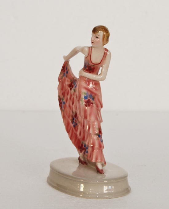 Goldscheider Tänzerin Keramik Figur tanzende Dame Jugendstilkleid