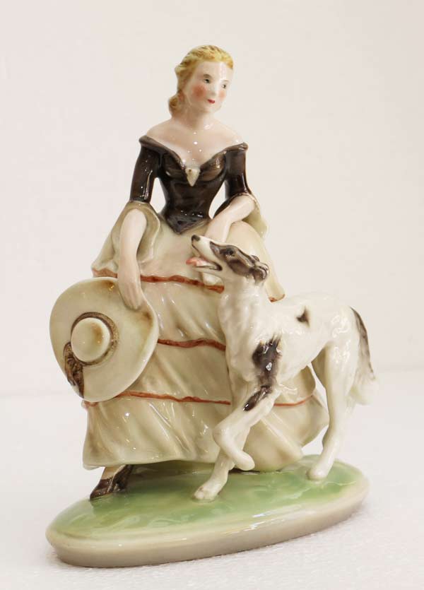 Keramos Figur Dame Windhund Keramik