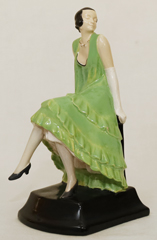 Art Deco Keramik Dame Jugendstilkleid Opernhandschuhe
