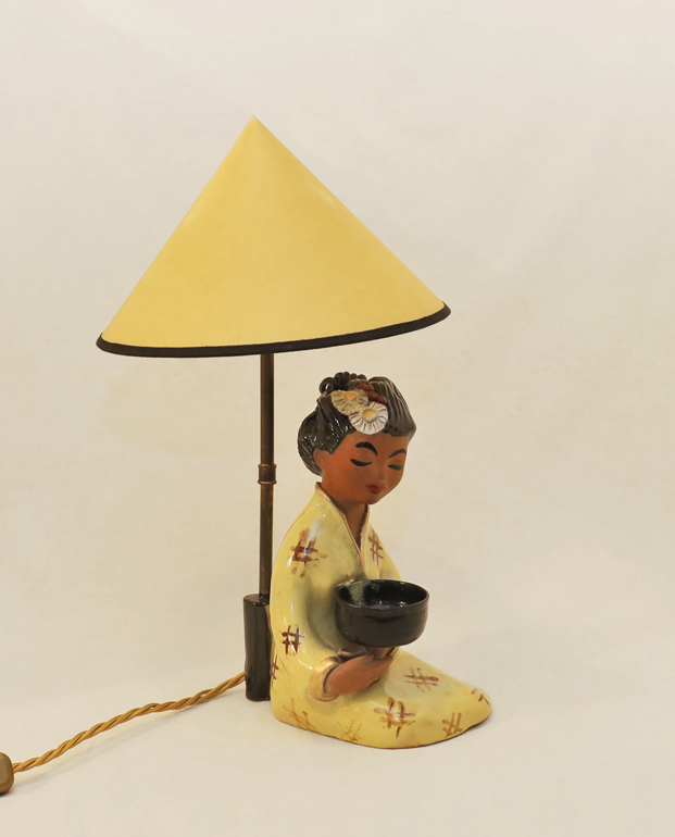 Chinesin Keramik Tischlampe Gretl Braun Bauer