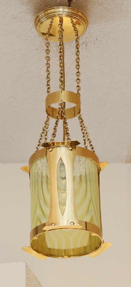 Jugendstil Laterne Luster Messing Lampe Opalglasschirm
