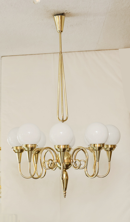 Art Deco Messing Luster Lampe Opalglasschirme