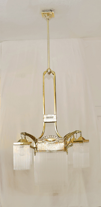 Jugendstil Luster Messing Lampe Glasstaebe