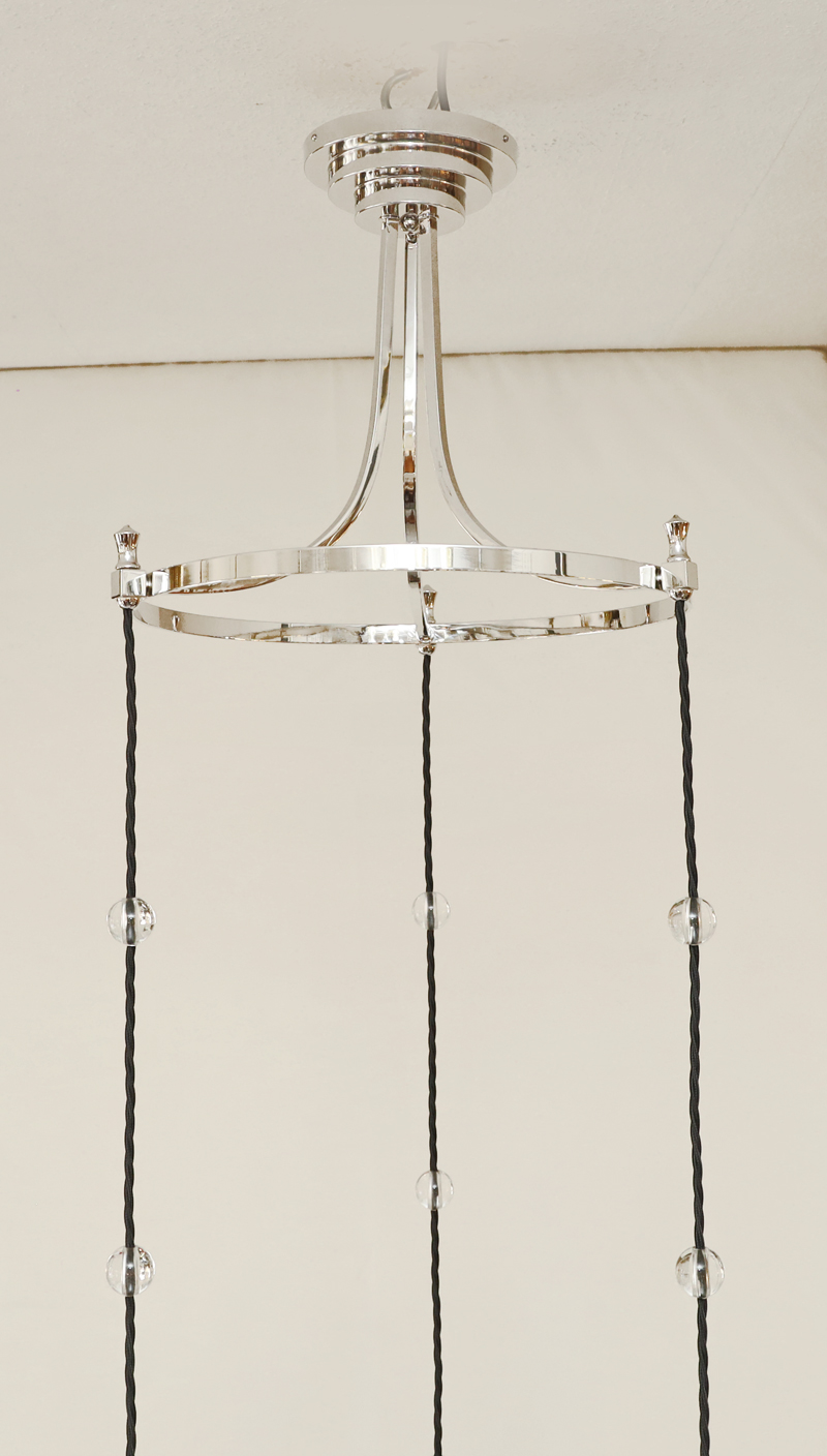 Jugendstil Luster Messing vernickelt Opalglasschirme