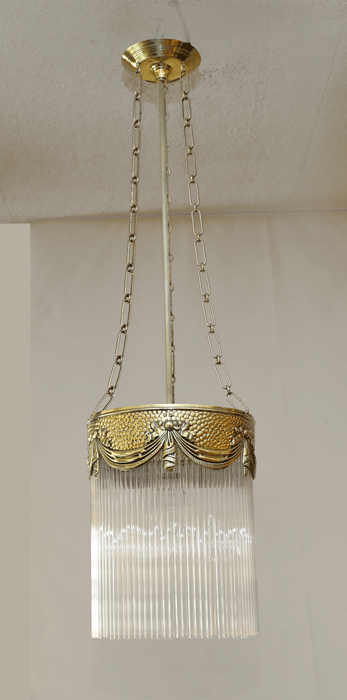 Jugendstil Lampe Messing Haengelampe Glasstaebe Luster