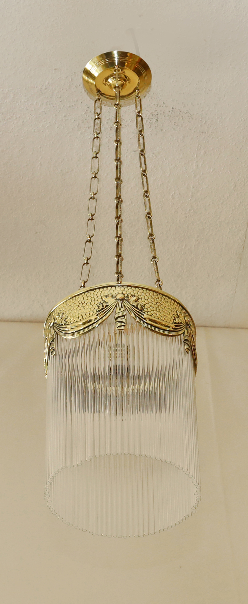 Jugendstil Lampe Messing Haengelampe Glasstaebe Luster