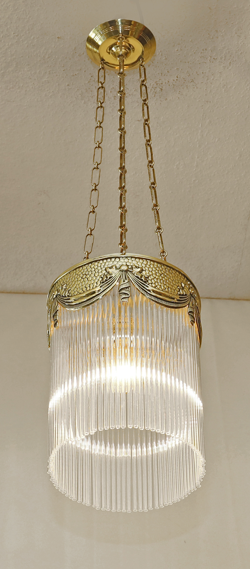 Jugendstil Lampe Messing Haengelampe Glasstaebe Luster