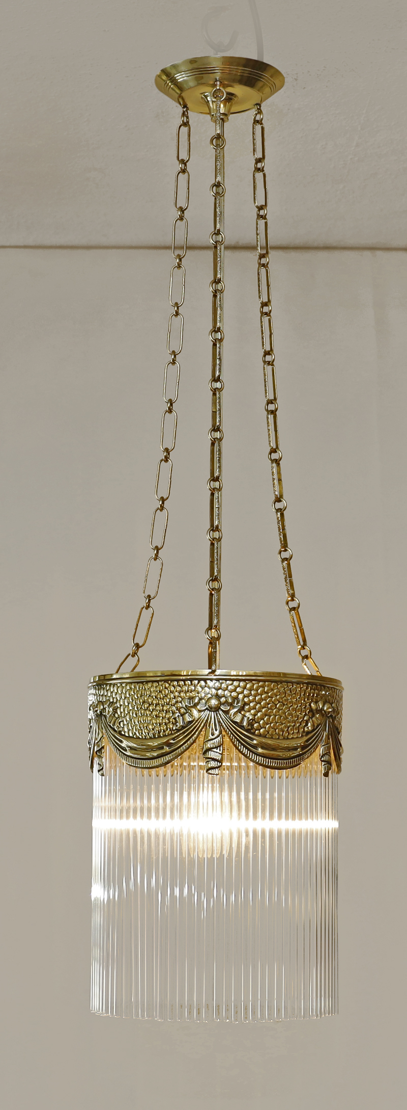 Jugendstil Lampe Messing Haengelampe Glasstaebe Luster